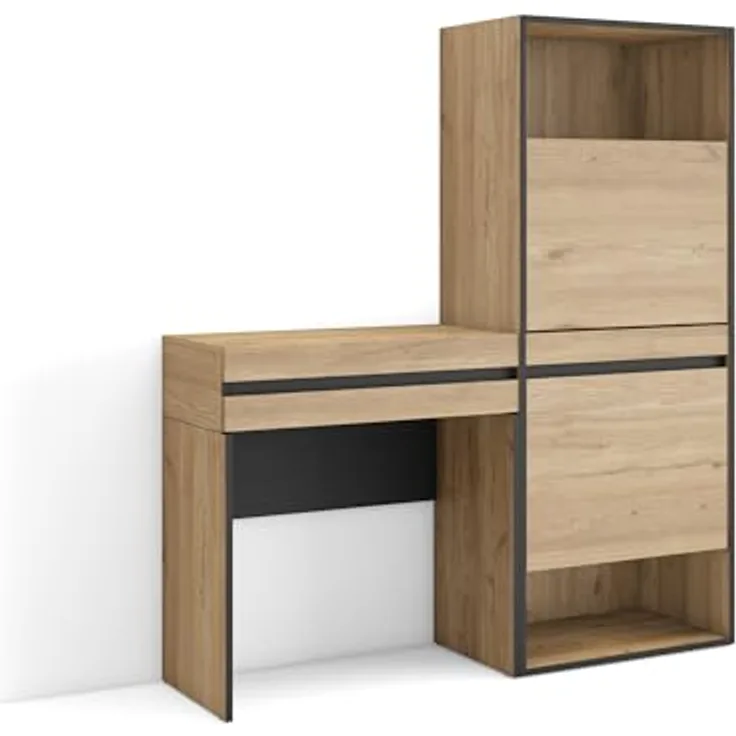 Skraut Home | Schuhregal, Schuhschrank | Schuhaufbewahrung | 130x145x35 cm | Für Schlafzimmer, Zimmer | Schminktisch | Moderner Stil | Eiche