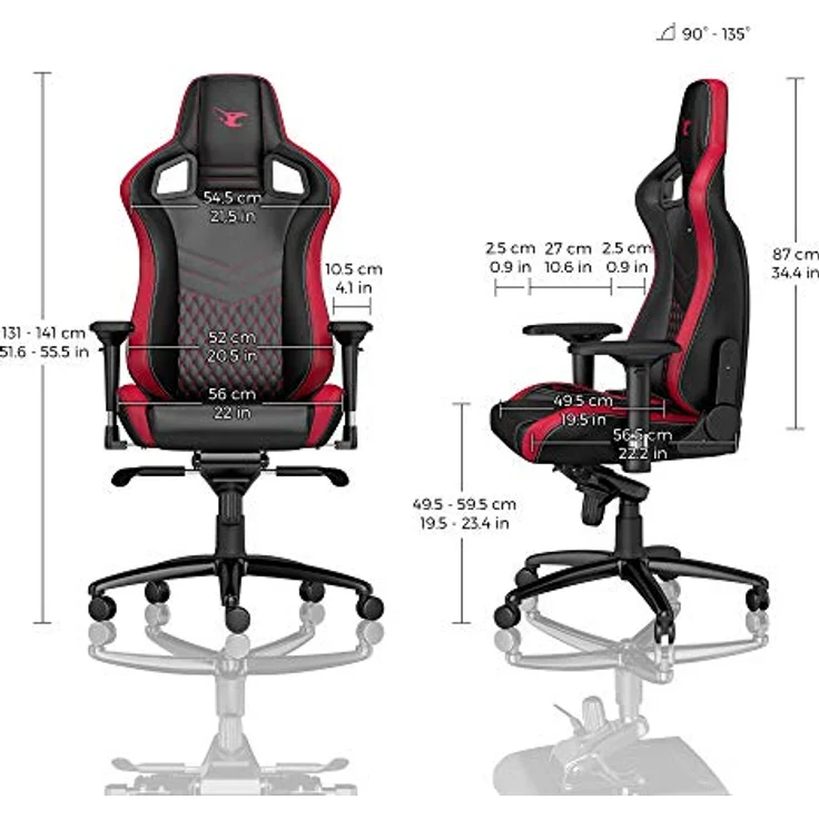 noblechairs EPIC Gaming Stuhl mousesports Edition, Komplettpolsterung aus veganem PU-Kunstleder, schwarz/rot, 60-mm-Rollen, 4D-Armlehnen – Bild 2