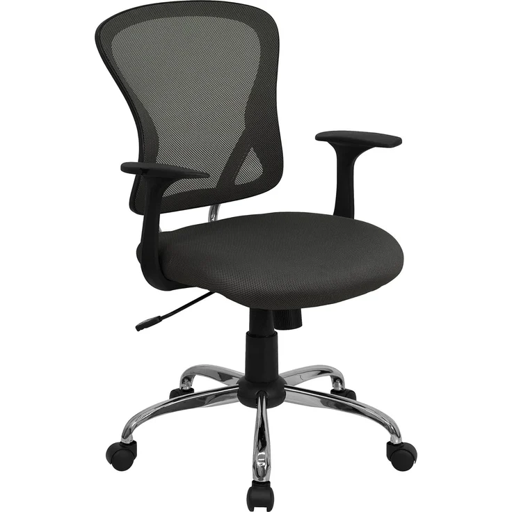 Flash Furniture Arbeitsstuhl, mittelhohe Rückenlehne, Netzmaterial, drehbar, mit Chrombasis und Armlehnen, Metall, dunkelgrau, 74 x 61 x 28 cm – Bild 1