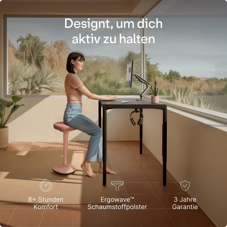 Ergonomischer Balancehocker Desktronic – Höhenverstellbarer Stehhocker für Homeoffice & Stehschreibtisch, Aktivsitz-Hocker mit Wippfunktion, rutschfester Standfuß – Rosa – Bild 2