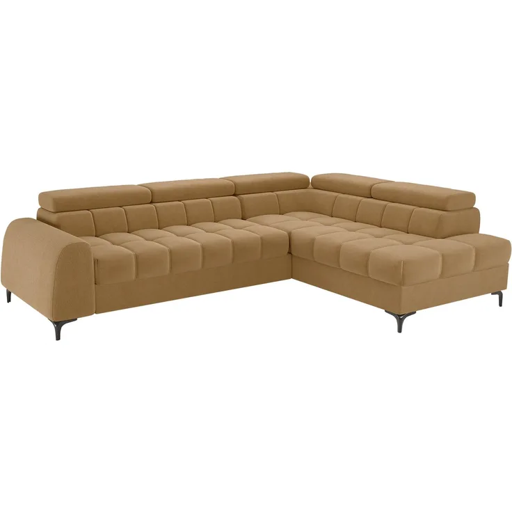 Selsey 'Arellio' Ecksofa rechts mit Schlaffunktion, L-Form, mit Bettkasten, Chenille Senfgelb, 268 cm