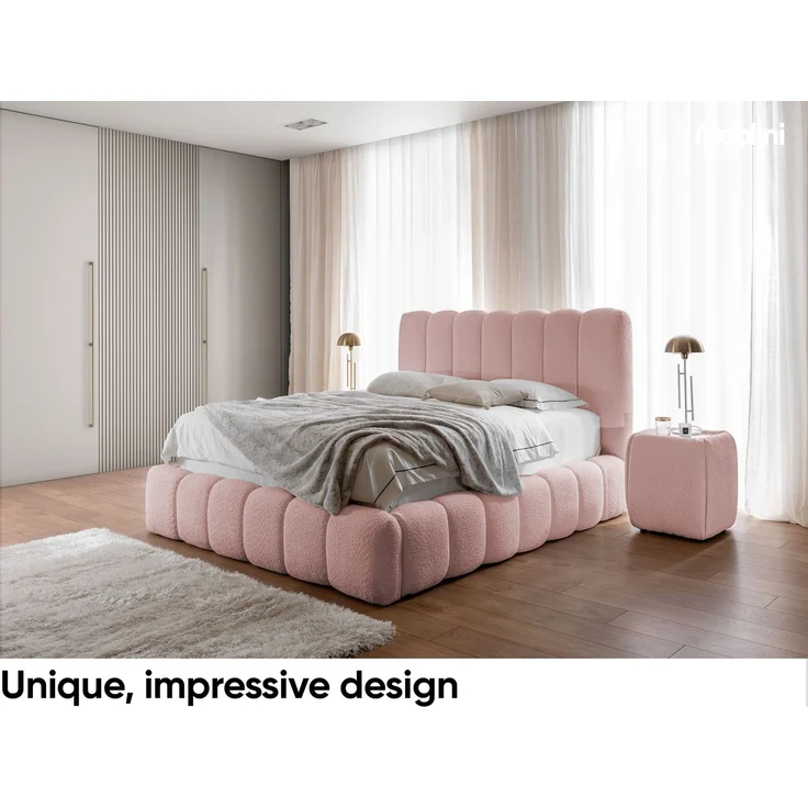 MEBLINI Polsterbett 120x200 mit Lattenrost ohne Matratze - CARLOS - Rosa Boucle - Bubble Bett - Cloud Bett - Marshmallow Bed - Kopfteil Bett mit Stauraum – Bild 2