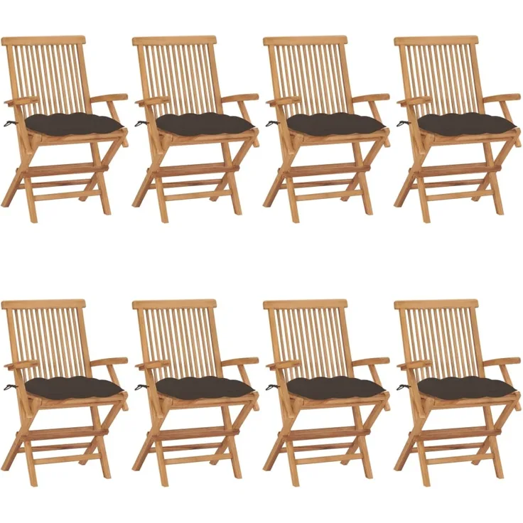 vidaXL Gartenstühle mit Taupe Kissen 8 Stk. Massivholz Teak 3072912
