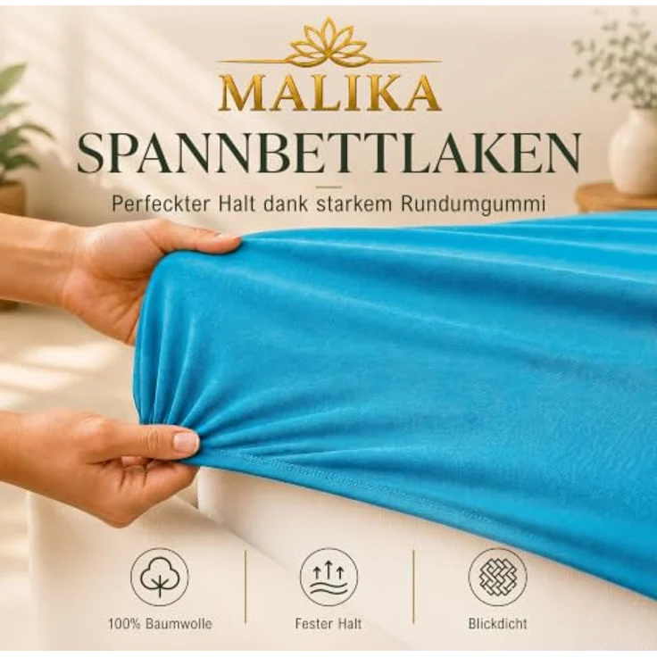 MALIKA® Spannbettlaken 90x200cm - 100x200cm aus Baumwolle, Jersey Betttuch für Matratzenhöhe bis 28 cm, Oeko-Tex zertifiziert, faltenfrei und atmungsaktiv – Bild 3
