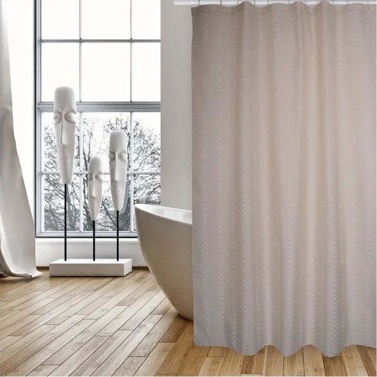 MSV Duschvorhang BERBERA Breite 180 cm, Premium Anti-Schimmel Textil-Duschvorhang, Polyester, 180x200 cm, waschbar, beige-braun, gemustert