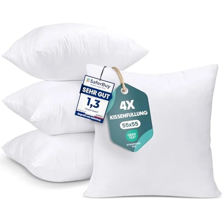 Utopia Bedding 4er Set Kissenfüllung 55x55 cm, Innenkissen Füllkissen Kopfkissen Sofakissen (Weiß) – Bild 2