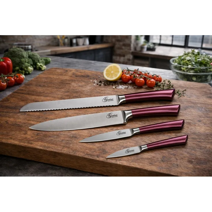 Genius Profi Messer-Set 4-tlg. rot Edelstahl Küchenmesser Kochmesser 21273