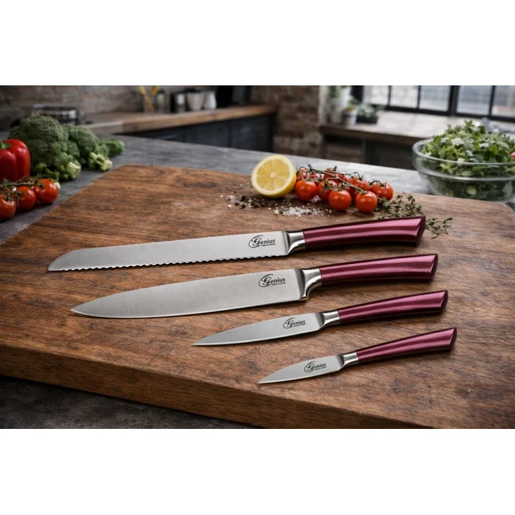 Genius Profi Messer-Set 4-tlg. rot Edelstahl Küchenmesser Kochmesser 21273