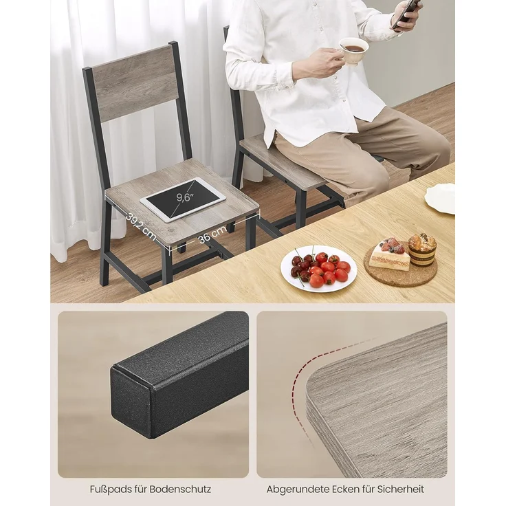 Vasagle Esszimmerstühle, Küchenstühle, 2er Set, Metallrahmen, für Esszimmer, Wohnzimmer, Küche, greige meliert-mattgrau – Bild 6