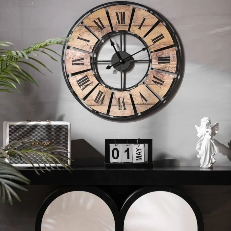 K&L Wall Art Wanduhr Große XXL Vintage Metalluhr Wohnzimmer Uhr XL Retro Küchenuhr (Used Look Metalluhr, leises Quarz Uhrwerk) – Bild 2