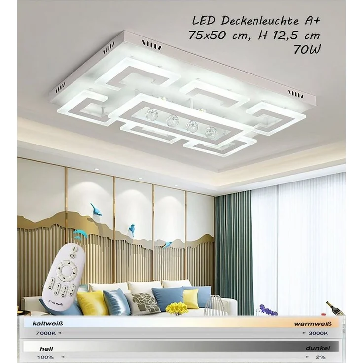 Euroton LED Deckenleuchte LED Pendelleuchte Kristall Fernbedienung Deckenleuchte Deckenlampen, LED fest integriert, Tageslichtweiß, mit Fernbedienung stufenlos einstellbar, warmweiß, kaltweiß – Bild 2