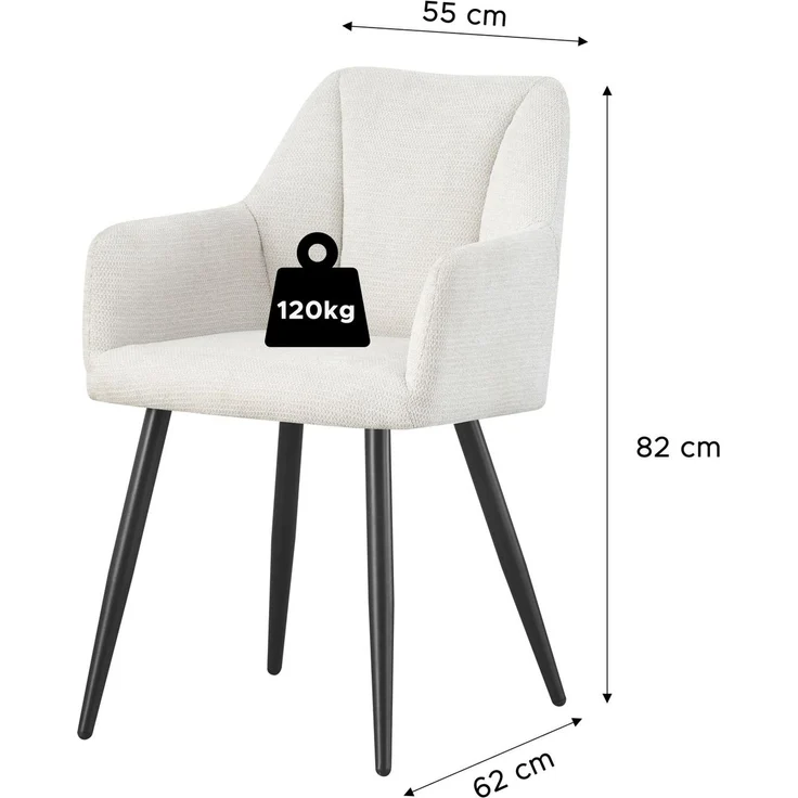 Stuhl 2er Set Barcelona Stühle in Creme - gemütliches Design - Top Qualität B/H/T: 55x82x62 cm – Bild 3