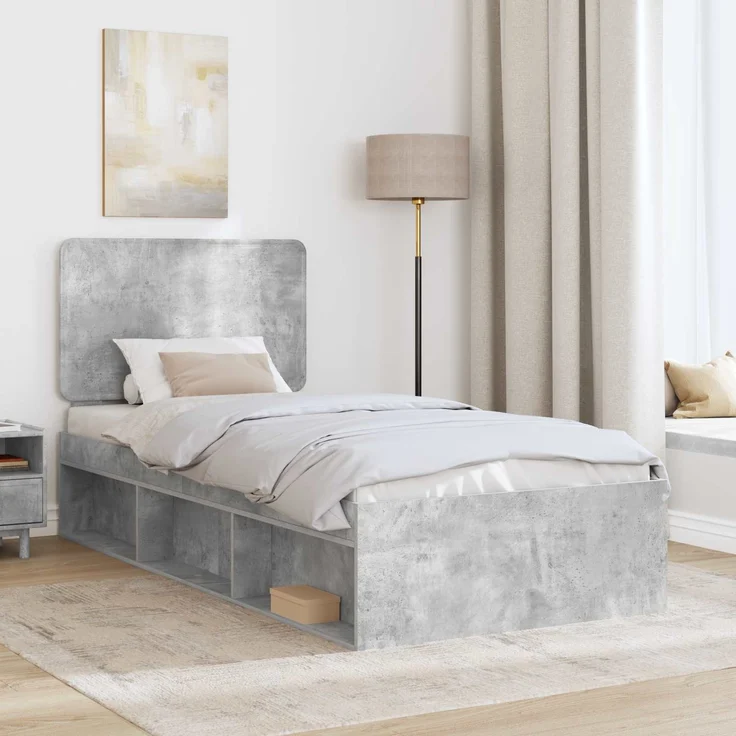 vidaXL Bettrahmen Beton Grau 90 x 190 cm Massives Kiefernholz 3412545 – Bild 2