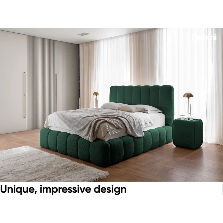 MEBLINI Polsterbett 180x200 mit Lattenrost mit Matratze - CARLOS - Grün Boucle - Bubble Bett - Cloud Bett - Marshmallow Bed - Kopfteil Bett mit Stauraum – Bild 2