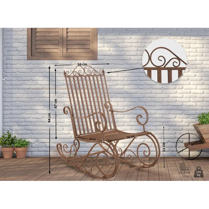 Schaukelstuhl ANNA Antik Outdoor - 56x90x94cm, Metall, Braun | Gartenstuhl Liegestuhl Relaxstuhl Garten Terrasse – Bild 2
