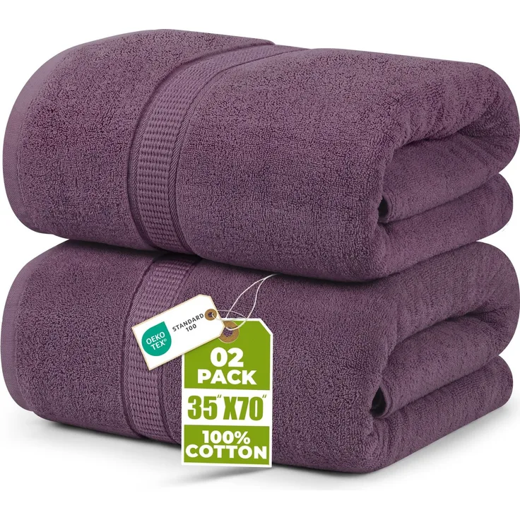 Utopia Towels 2er Badetücher Duschtücher Groß Baumwolle 90 x 180 cm Pflaume | mit Aufhänger, Saunatücher, Badehandtücher Groß