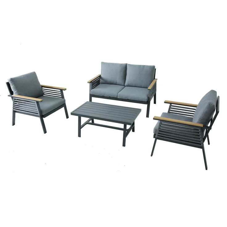 DENIA Lounge-Gruppe: Luxus-Outdoor-Set mit grauen Kissen und Tisch – Bild 1