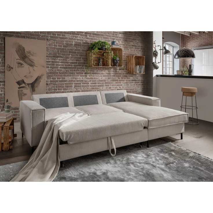 Polsterecke >Rube< Schlaffunktion, Stauraum, Cord beige - 240x92x150cm (BxHxT) – Bild 3