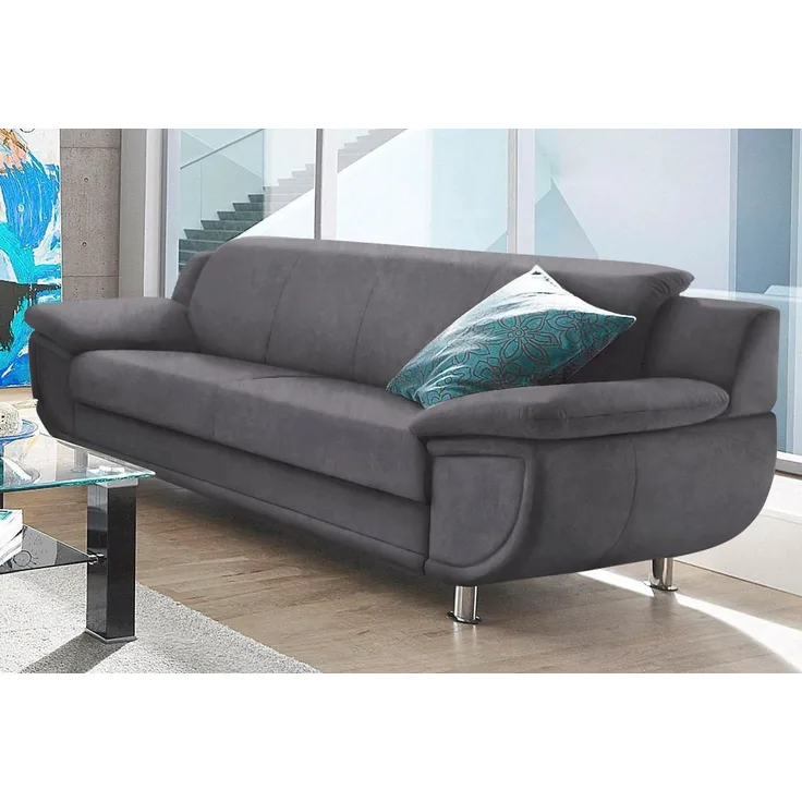 TRENDMANUFAKTUR 3-Sitzer Rondo, Breite 207 cm, breite Armlehnen, Füße chromfarben, Big-Sofa wahlweise mit Federkern, in verschiedenen Bezügen bestellbar
