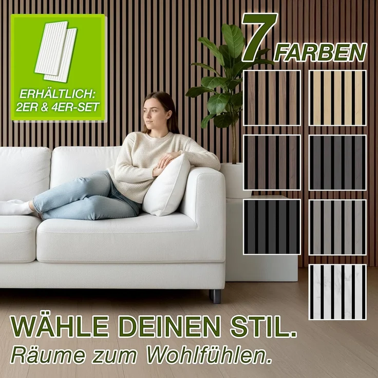 TRESKO® 2 Stück Akustikpaneele Holz 120×60 cm inkl. 4x Kleiderhaken | Wandverkleidung Eiche Natur als 3D Lamellenwand | Holzpaneele Paneele für Schallschutz | Akustik Wandpaneele mit Montageset – Bild 4