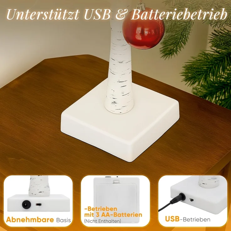 Salcar LED-Lichterkette LED Baum Lichter Warmweiß Weihnachten LED Birkenbaum, 2PCS 60cm LED Lichterbaum Innen mit 24 LEDs Licht – Bild 4