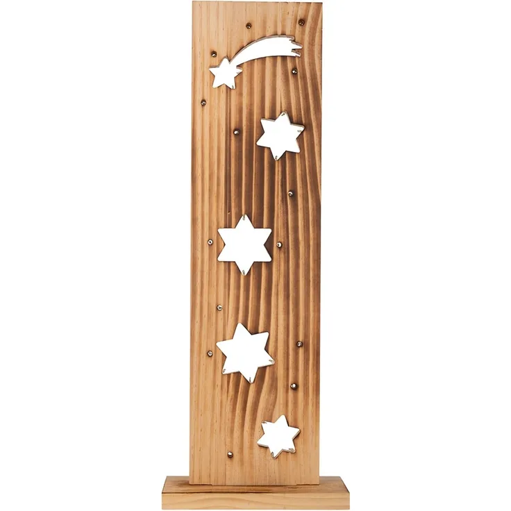 LED Weihnachtsdeko, Sternenmuster, Holz Kiefer, H 60 cm