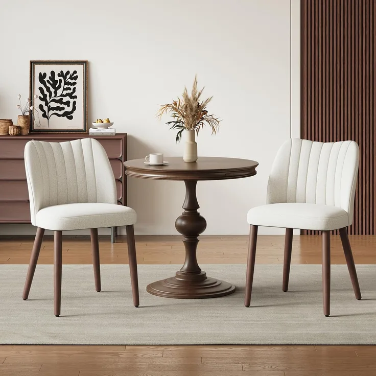 MALOL Esszimmerstühle 2er Set, Polsterstühl mit Rückenlehne, Ergonomisch Gepolsterte Küchenstühle mit vertikaler Rillenlehne, Moderne Esszimmer Stühle für Esstisch Wohnzimmer Café Restaurant, Beige