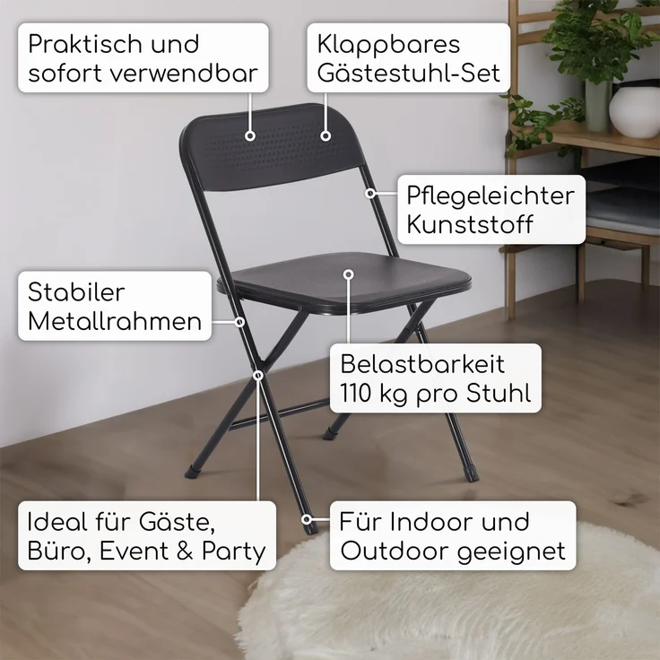Raburg Klappstuhl Gästestuhl, klappbar, für Indoor und Outdoor, Jonas (4er-Set), stabiler Metallrahmen, Belastbarkeit 110 kg pro Stuhl – Bild 2