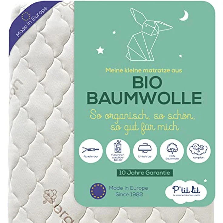 P'tit Lit - Babymatratze aus Bio-Baumwolle - 70x140 cm - 100% Baumwolle: Natürliches Material pflanzlichen Ursprungs - Ohne chemische Behandlung - Abnehmbar - OekoTex® – Bild 2