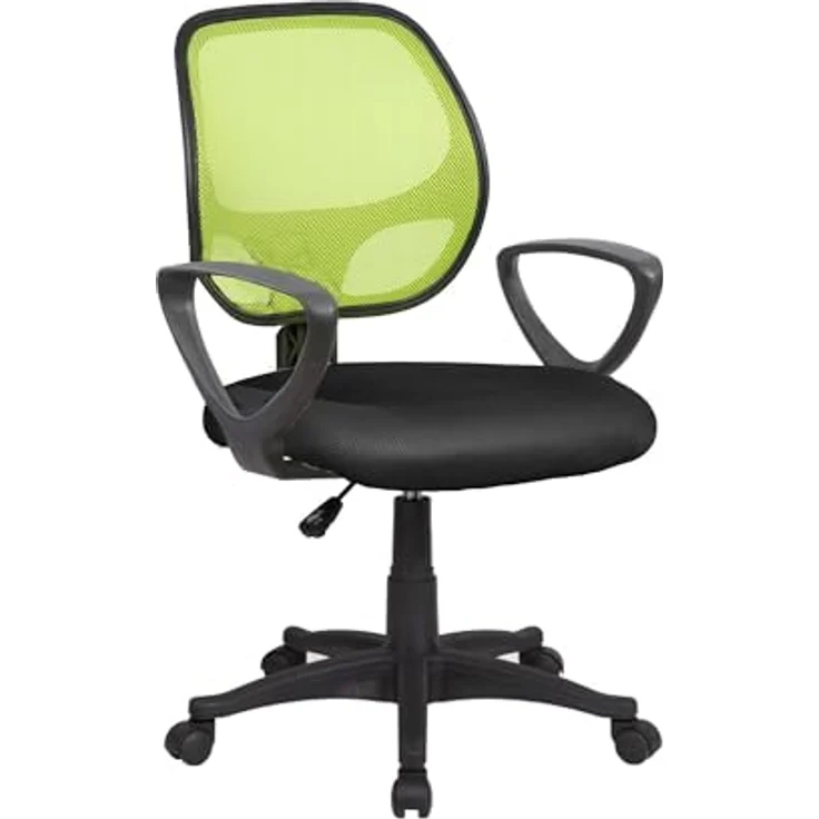 Dmora - Stuhl mit Rädern Geraldton, Mesh-Arbeitsstuhl mit Armlehnen, ergonomischer Bürositz, 56x57h88/100 cm, Schwarz und Grün – Bild 4