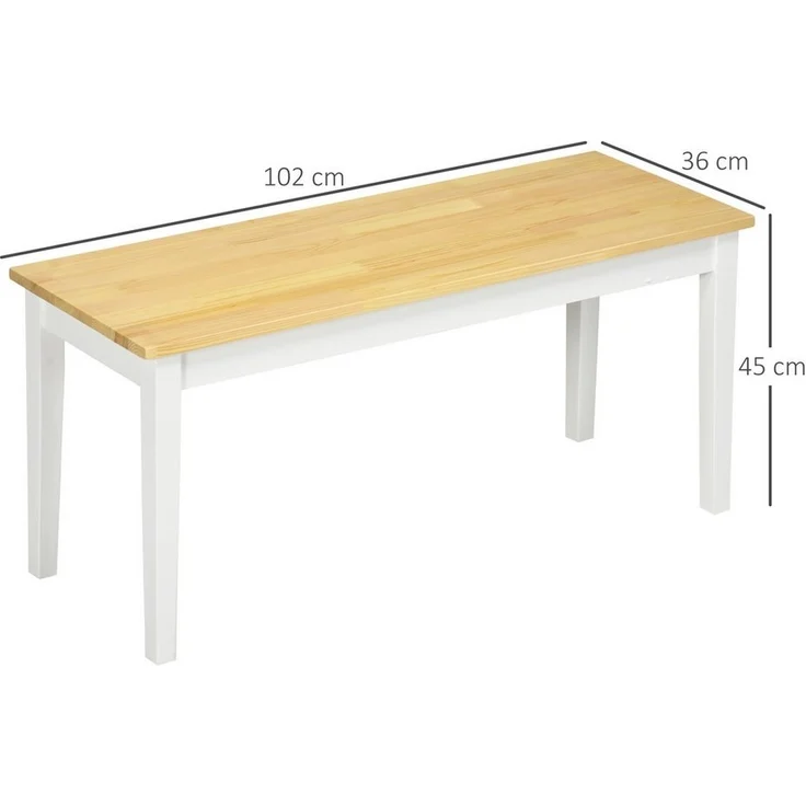 HOMCOM Sitzbank Holzbank Küchenbank (Wohnzimmerbank, 1-St, Essbank), Weiß, 102 x 36 x 45 cm – Bild 2