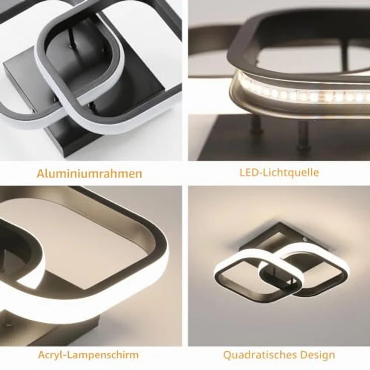 Goeco LED Deckenleuchte Innen 22W 3000K/4500K/6500K, Schwarz – Bild 4