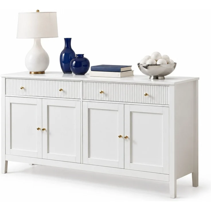 DESVIAE Sideboard mit 2 Schubladen und 4 Türen 160x82x40 cm aus MDF Weiß – Bild 7