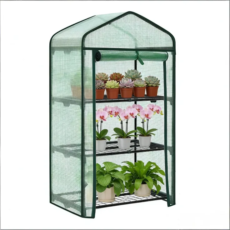 Wohnora-Gewächshaus im Freien,Roll-Up Tür Gewächshaus,Terrasse Gewächshaus,H 125cm x T 69cm x B 49cm,Grün