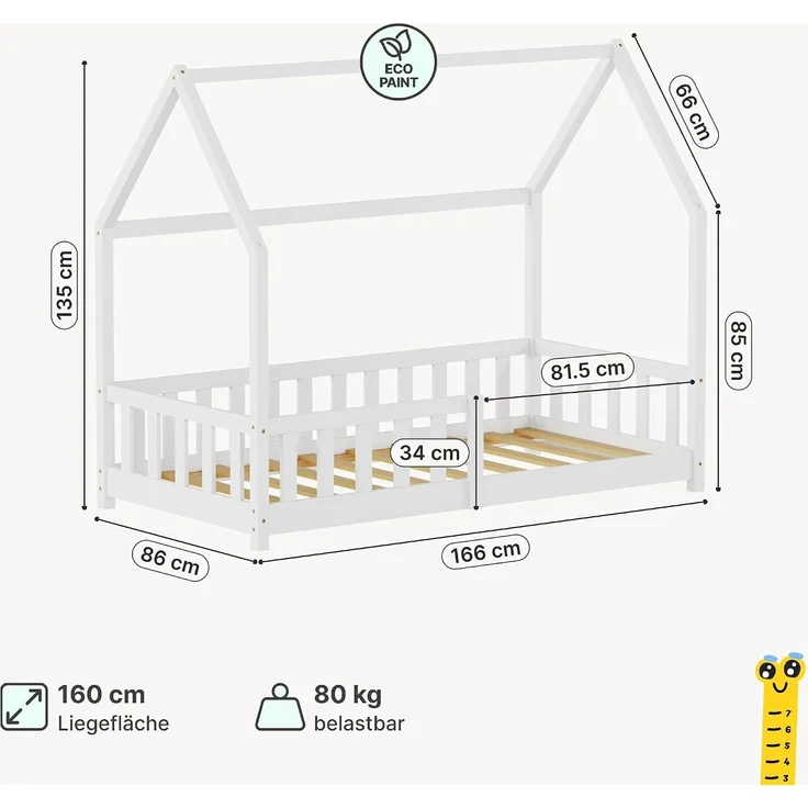 Hausbett Hesel mit Rausfallschutz 80x160 cm Weiß [en. casa] – Bild 2