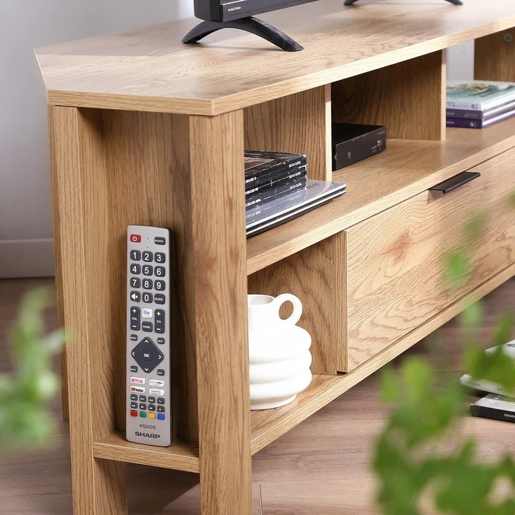 Casâme Eck-TV-Möbel 1 Schublade Eiche Dekor - L120 cm - Helles Holz – Bild 4