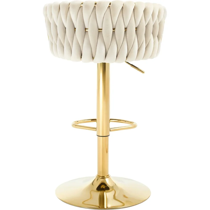 Barhocker 49,5 x 50,5 x 77-98 cm in Cremeweiß, Samt, höhenverstellbar und drehbar, 1 Stuhl – Bild 8