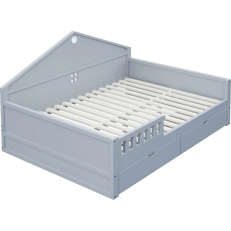 Einzelbett 140x200 cm mit LED und 2 Schubladen – Grau, Ohne Matratze – Bild 7