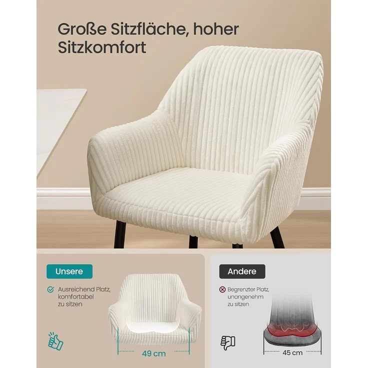 Esszimmerstuhl 2er Set, Sessel, Polsterstuhl mit Armlehnen, Metallbeine, Samtbezug, Sitzbreite 49 cm, max. 120 kg, für Arbeitszimmer, Wohnzimmer, Schlafzimmer – Bild 4