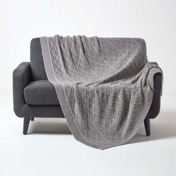 Plaid Strickdecke aus 100% Baumwolle, grau, 130 x 170 cm, Homescapes – Bild 4