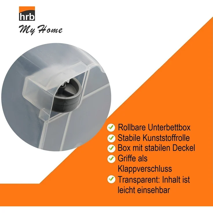 hrb Unterbettkommode transparente Aufbewahrungsbox Rollbar Unterbettbox mit Deckel Click (1 St) – Bild 2