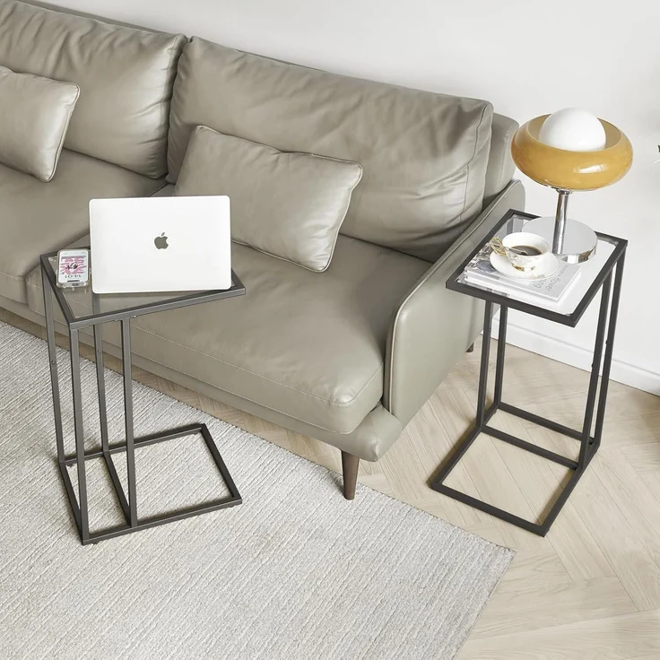 Beistelltisch Laptoptisch Glastisch Schwarz Hartglas Metallgestell – Bild 6