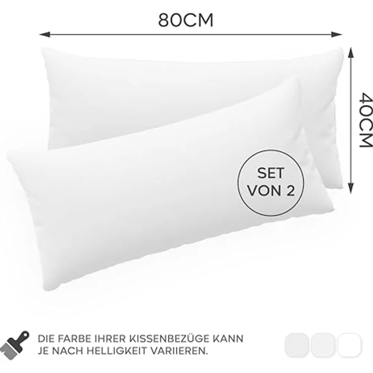 Twinzen® Kissenbezug 40x80 (2er-Set) - 100% Jersey Baumwolle 150 GSM Kissenbezüge - Weiß - Für Kissenbezüge 40x80 cm - Kissenhülle - Kissenbezug mit Reißverschluss - Oeko-Tex Zertifiziert – Bild 3