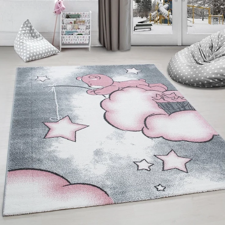 Carpettex Kinderteppich Bär Design, Rund, Höhe: 11 mm, Kinderteppich Bär-Design Rosa Baby Teppich Kinderzimmer Pflegeleicht – Bild 1