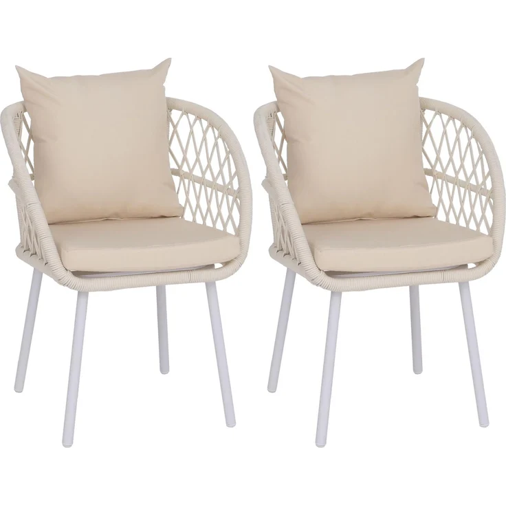 2er-Set Gartenstuhl HWC-Q38, Gartensessel Armlehne, Aluminium Seilgeflecht Rope ~ Gestell hellgrau, Polster creme – Bild 8
