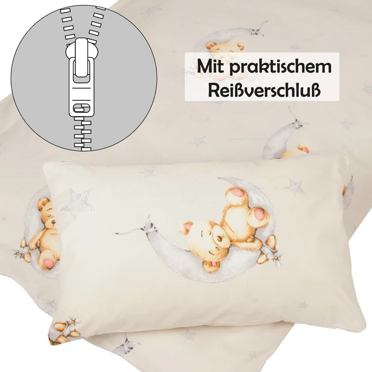 Kinder Betten-Set inkl. Bettwäsche 100x135cm / 40x60cm Bärchen Beige – Bild 7