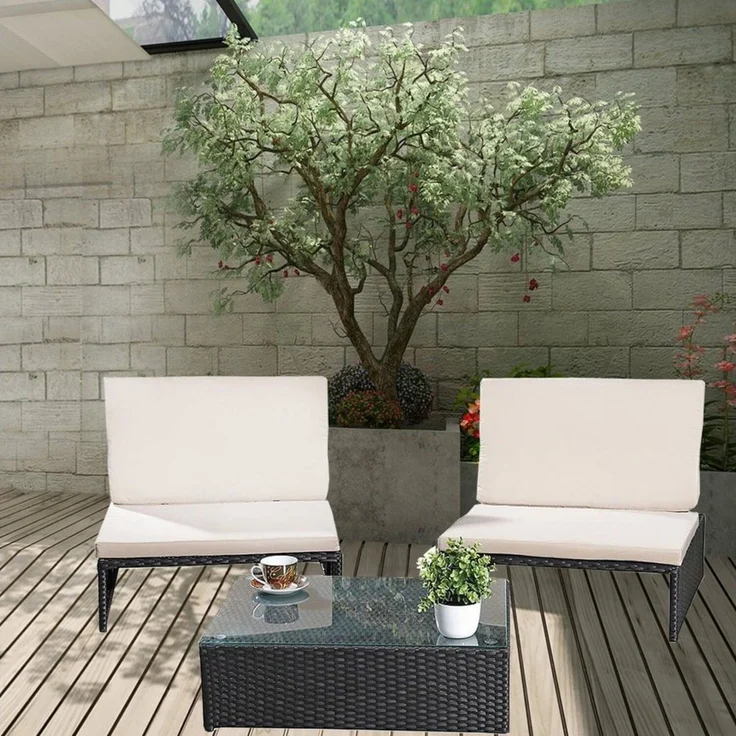 Melko Gartenlounge-Set Gartenset Lounge aus Polyrattan ver. Farben Sitzgruppe 2 Sessel Tisch, (Stück, 3-tlg), Wasserabweisend – Bild 1