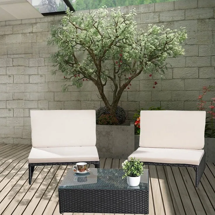 Melko Gartenlounge-Set Gartenset Lounge aus Polyrattan ver. Farben Sitzgruppe 2 Sessel Tisch, (Stück, 3-tlg), Wasserabweisend