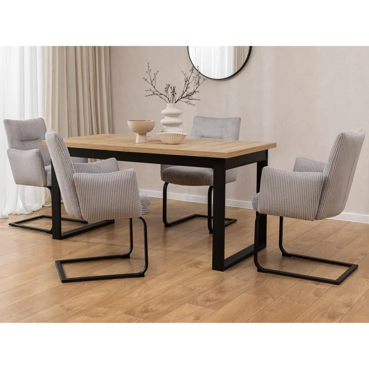 S-Style Möbel Polsterstuhl 2er Set Hera aus grauem Cord mit Freischwinger-Gestell aus Metall