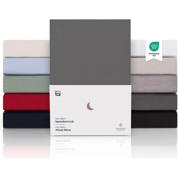 Blumtal® Premium Spannbettlaken 120x200 cm 2er Set Jersey - OEKO-TEX zertifiziertes Bettlaken 120x200 cm Baumwolle 100% - Spannbetttuch 120x200 für Matratzen bis 25cm/120x200 Spannbettlaken - Anthrazit – Bild 1